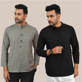 Combo of 2 Men Kurtas Solid Cotton Flax