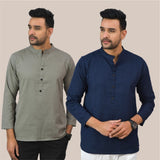 Combo of 2 Men Kurtas Solid Cotton Flax