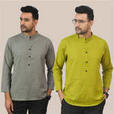 Combo of 2 Men Kurtas Solid Cotton Flax