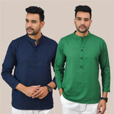 Combo of 2 Men Kurtas Solid Cotton Flax