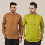 Combo of 2 Men Kurtas Solid Cotton Flax