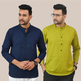 Combo of 2 Men Kurtas Solid Cotton Flax