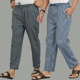 Combo of 2 Men Navy Blue Blue Cotton Handloom Stripe Pant