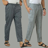 Combo of 2 Men Navy Blue Green Cotton Handloom Stripe Pant