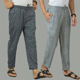 Combo of 2 Men Navy Blue Green Cotton Handloom Stripe Pant