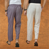 Combo of 2 Men Purple Beige Cotton Handloom Stripe Pant-15041