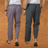 Combo of 2 Men Purple Black Cotton Handloom Stripe Pant-15050