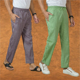 Combo of 2 Men Purple Olive Green Cotton Handloom Stripe Pant-15045
