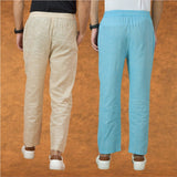 Combo of 2 Men Sky Blue Beige Cotton Handloom Solid Pant