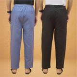 Combo of 2 Men Solid Cotton Flex Pant Black Sky Blue