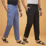 Combo of 2 Men Solid Cotton Flex Pant Black Sky Blue
