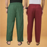 Combo of 2 Men Solid Cotton Flex Pant Bottle Green Maroon