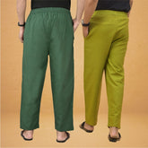 Combo of 2 Men Solid Cotton Flex Pant Bottle Green Olive Green