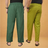 Combo of 2 Men Solid Cotton Flex Pant Bottle Green Olive Green