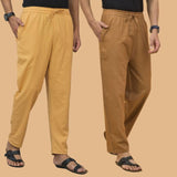 Combo of 2 Men Solid Cotton Flex Pant Brown Beige