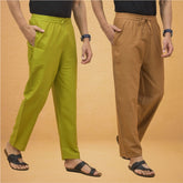Combo of 2 Men Solid Cotton Flex Pant Brown Olive Green