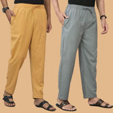 Combo of 2 Men Solid Cotton Flex Pant Gray Beige