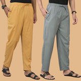 Combo of 2 Men Solid Cotton Flex Pant Gray Beige