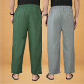 Combo of 2 Men Solid Cotton Flex Pant Gray Bottle Greenc