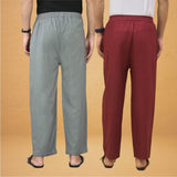 Combo of 2 Men Solid Cotton Flex Pant Gray Maroon