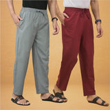 Combo of 2 Men Solid Cotton Flex Pant Gray Maroon