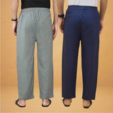 Combo of 2 Men Solid Cotton Flex Pant Gray Navy Blue