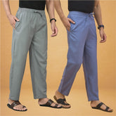 Combo of 2 Men Solid Cotton Flex Pant Gray Sky Blue