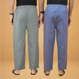 Combo of 2 Men Solid Cotton Flex Pant Gray Sky Blue