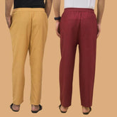 Combo of 2 Men Solid Cotton Flex Pant Maroon Beige