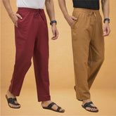 Combo of 2 Men Solid Cotton Flex Pant Maroon Brown