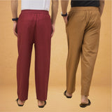 Combo of 2 Men Solid Cotton Flex Pant Maroon Brown