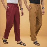 Combo of 2 Men Solid Cotton Flex Pant Maroon Brown