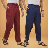 Combo of 2 Men Solid Cotton Flex Pant Maroon Navy Blue
