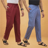 Combo of 2 Men Solid Cotton Flex Pant Maroon Sky Blue