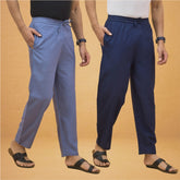 Combo of 2 Men Solid Cotton Flex Pant Navy Blue Sky Blue