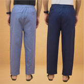 Combo of 2 Men Solid Cotton Flex Pant Navy Blue Sky Blue