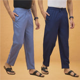 Combo of 2 Men Solid Cotton Flex Pant Navy Blue Sky Blue