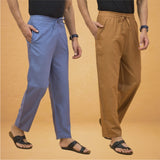 Combo of 2 Men Solid Cotton Flex Pant Sky Blue Brown