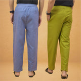 Combo of 2 Men Solid Cotton Flex Pant Sky Blue Olive Green