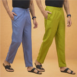 Combo of 2 Men Solid Cotton Flex Pant Sky Blue Olive Green