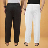 Combo of 2 Men Solid Cotton Flex Pant White Black