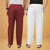 Combo of 2 Men Solid Cotton Flex Pant White Maroon