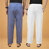 Combo of 2 Men Solid Cotton Flex Pant White Sky Blue