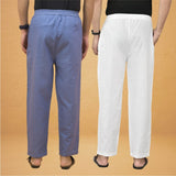 Combo of 2 Men Solid Cotton Flex Pant White Sky Blue