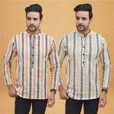 Combo of 2 Men Stripe Cotton Handloom Kurta Beige Peach