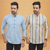 Combo of 2 Men Stripe Cotton Handloom Kurta