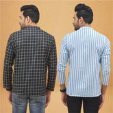 Combo of 2 Men Stripe Cotton Handloom Kurta Black Sky Blue
