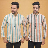 Combo of 2 Men Stripe Cotton Handloom Kurta