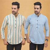 Combo of 2 Men Stripe Cotton Handloom Kurta
