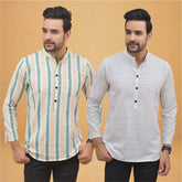 Combo of 2 Men Stripe Cotton Handloom Kurta Green White